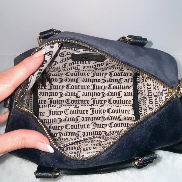 Juicy Couture Black Velvet with Iridescent Rhinestones Obsession Satchel Bag NWT - Picture 9 of 11